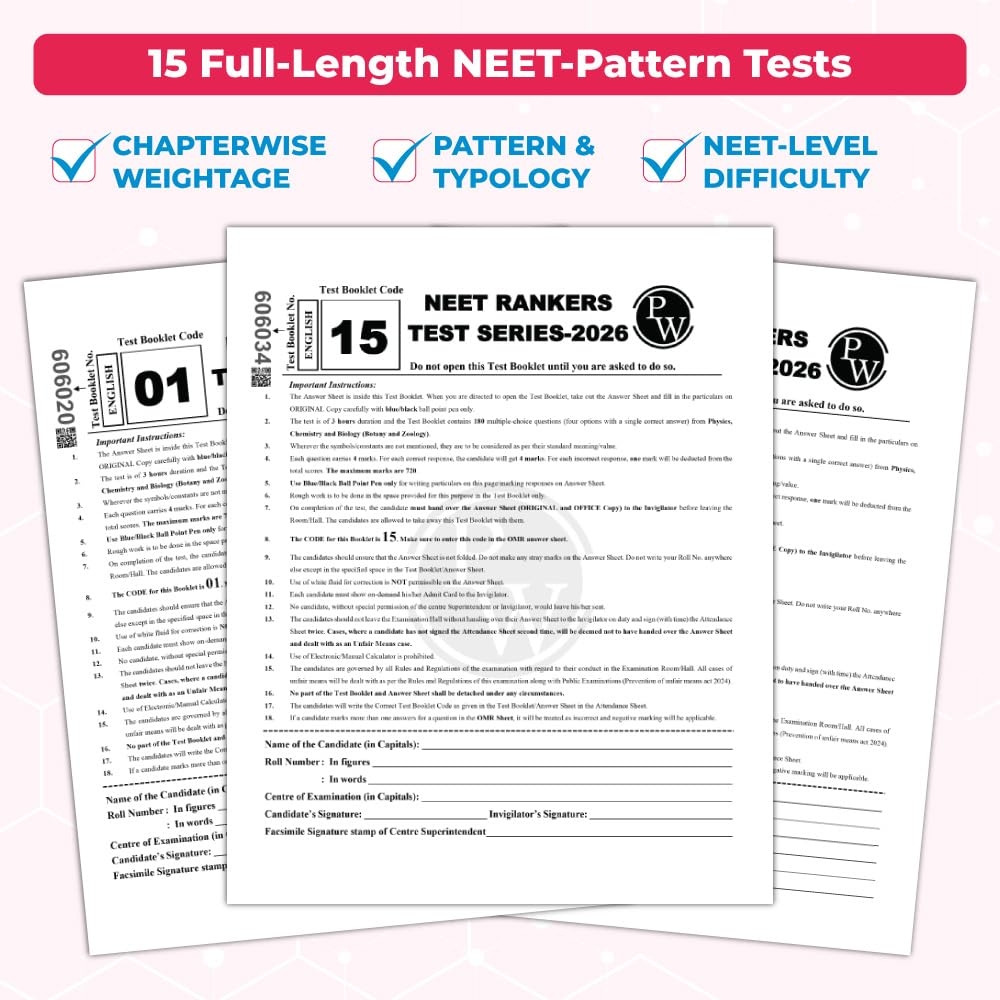 PW NTA 15 NEET Rankers Test Series 2026 | Expert Verified & Curated | 15 NEET-Like Test Booklets, 15 OMR Sheets, Solution Booklet, Rank Predictor & Statewise Cutoff Guide | Neet Test Series 2026 - Image 4